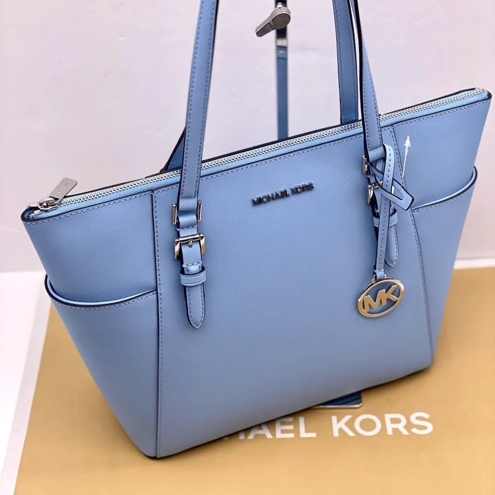 Michael Kors Charlotte Tote Shoulder Bag Light Sky - Picture 7 of 14